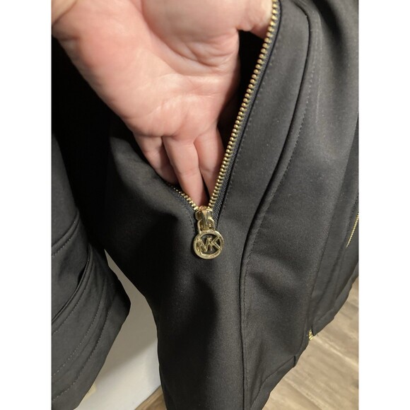 Michael Kors Womens Size XL Black Full-Zip Jacket Pockets Long Sleeve Gold Logo - Picture 5 of 10